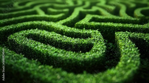 Lush green hedge maze with intricate winding paths