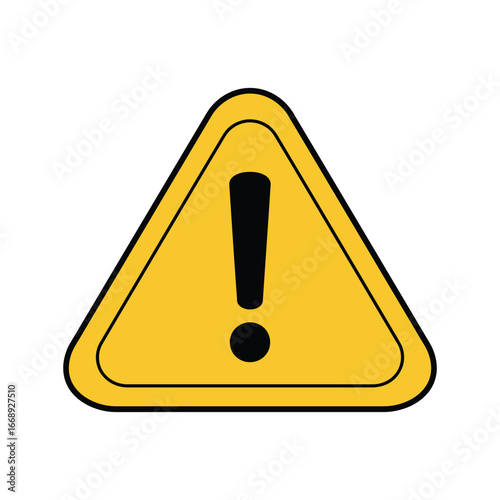 Warning sign with exclamation mark on yellow background