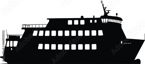Silhouette of a passenger ferry boat with multiple decks and windows watercraft maritime