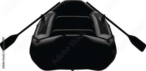Top- Down Black Silhouette of an Inflatable Raft with Oars boat watercraft