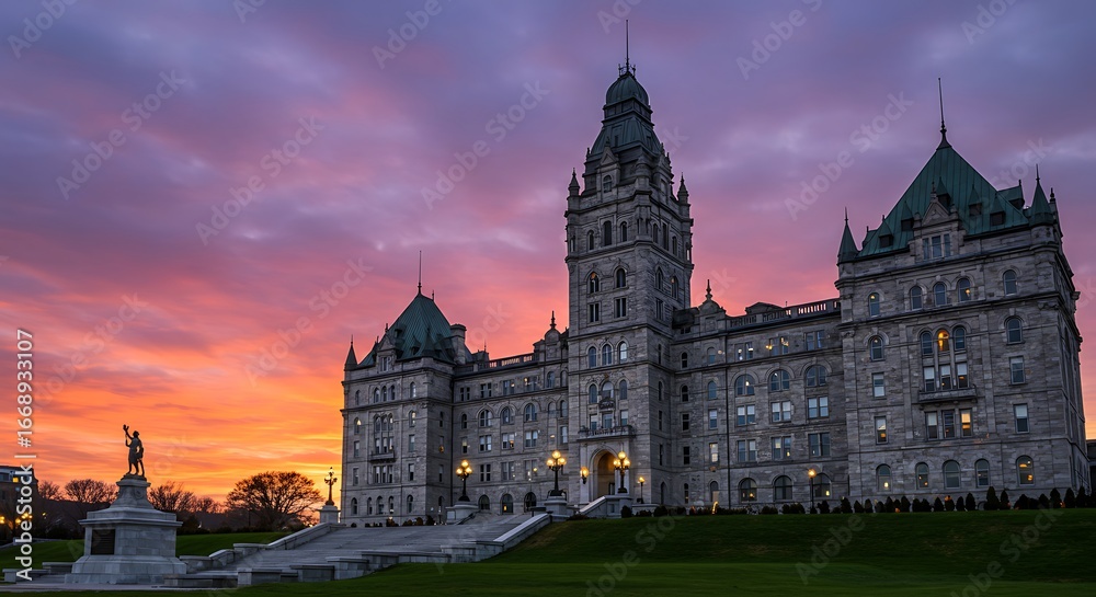 Fototapeta premium Quebec City Parliament Building at Dramatic Sunset.