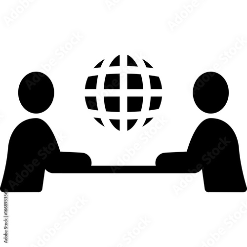 Two delegates with globe, diplomacy icon