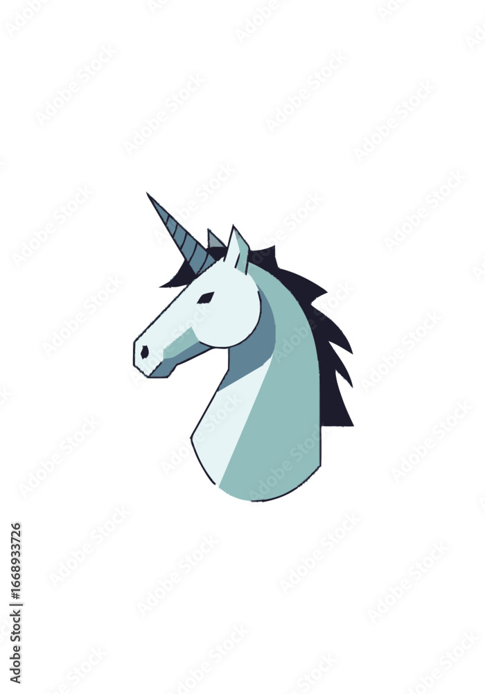 Fototapeta premium Mystical unicorn head illustration in a modern minimalist style, embodying magic and fantasy, perfect for enchanting designs and mythical themes