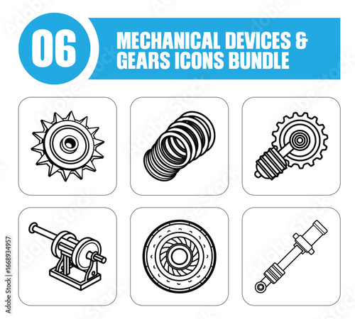 Mechanical Devices And Gears Icons Bundle