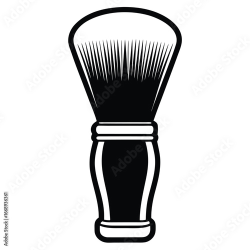 Black and White Illustration of a Shaving Brush with a Detailed Handle barber grooming