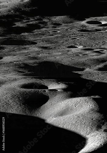 Fototapeta Naklejka Na Ścianę i Meble -  Craters on the Moon Surface | Lunar Landscape Close-Up | Astronomy, Space Exploration, Moon Texture
