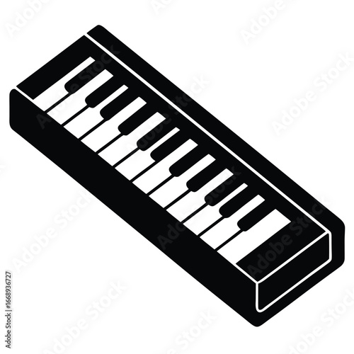 Black and White Isometric Icon of a Melodica Keyboard music instrument