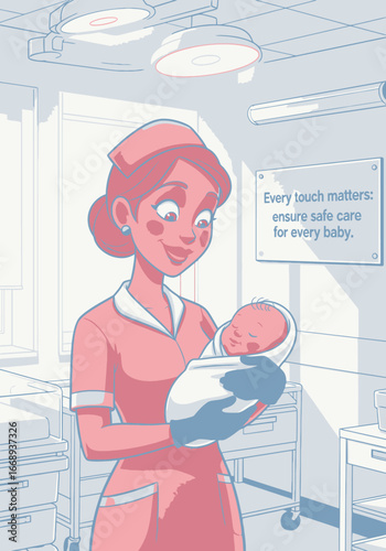 Nurse delivering message on safe baby care