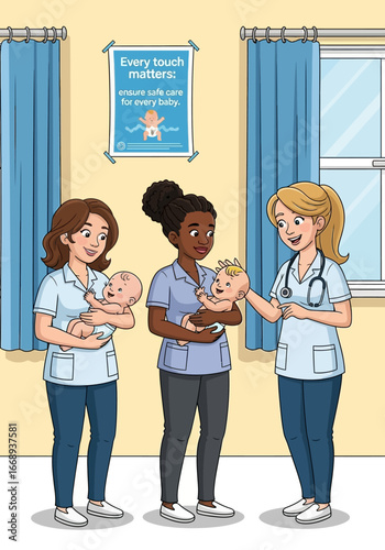 Nurse ensuring safe medical care for newborn