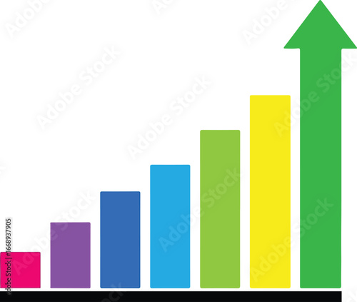 Free Download Colorful bar chart with green arrow showing upward trend on white background graph - GFXLoad