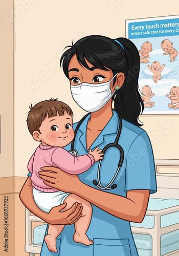 Educational poster on safe pediatric healthcare