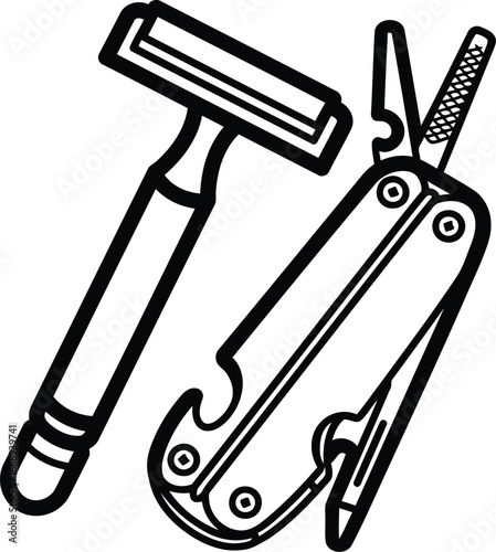 Vector art of razor and multitool illustration, representing grooming and utility