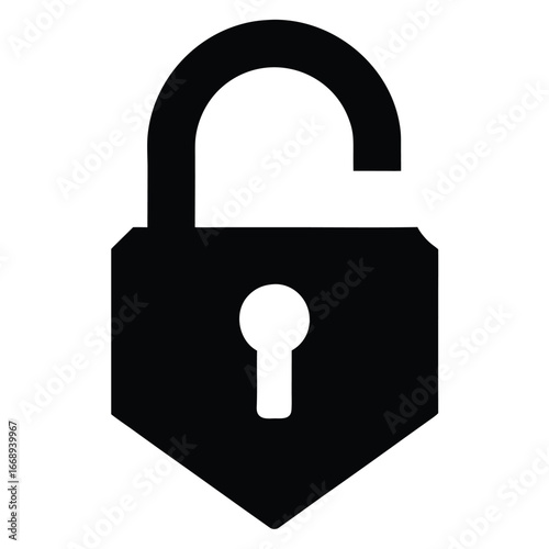Black Open Padlock Icon with Keyhole on White Background security unlocked