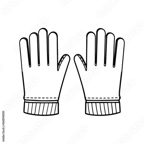 Black Outline Drawing of Two Gloves on White Background hands pair