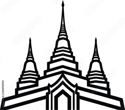 Vector art of silhouette of a buddhist temple with three pagodas