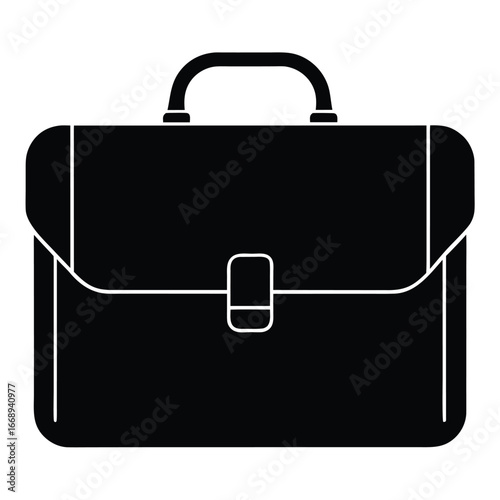 Black Silhouette of a Briefcase with a Handle and Clasp on a White Background business work