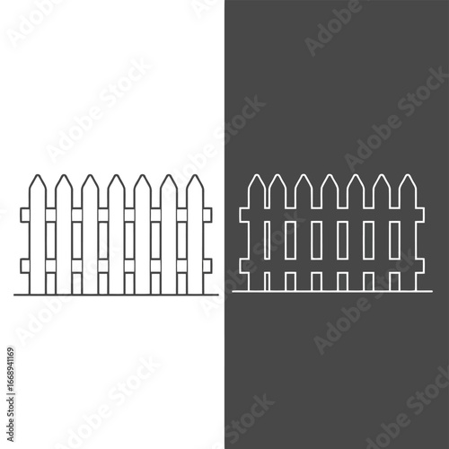 Fence icon set with white and black backgrounds