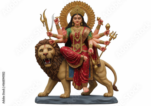 Goddess Durga Riding Lion – Powerful Divine PNG Illustration on Transparent Background