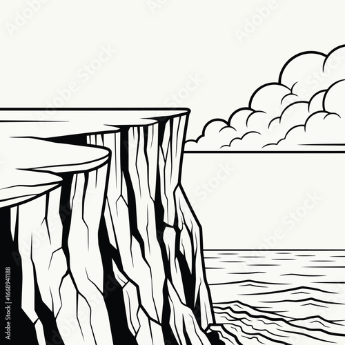 Vector art of a captivating cliffside view with the vast ocean stretching out to the horizon