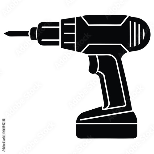 Black Silhouette of a Cordless Power Drill with a Drill Bit cordless drill power tool