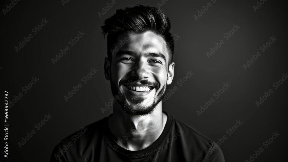 Fototapeta premium Smiling man portrait black and white