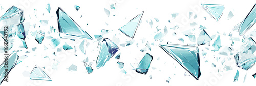 Shattered glass fragments in blue tones scattered on white background broken window pane explosion flat minimalist vector illustration seamless pattern design