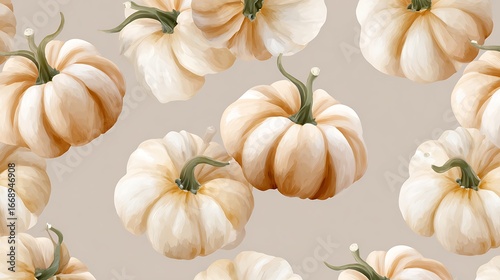 Soft Cream Pumpkins Pattern on Neutral Background for Autumn Decor