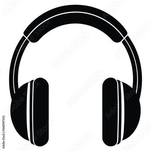 Simple Black and White Icon of Headphones audio music