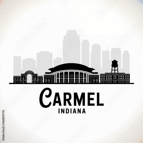 Quadro su tela Carmel, Indiana Skyline Silhouette — A Cultural Arts Hub with Modern Design Vect