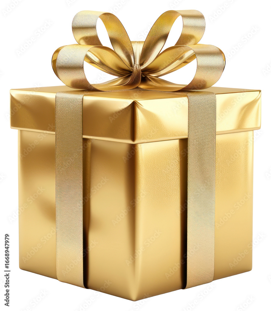 Obraz premium PNG Realistic gold gift box with ribbon letterbox mailbox elegant.