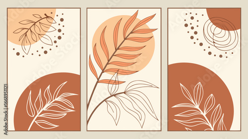 modern abstract botanical terracotta art prints minimalist leaf wall decor set illustration design