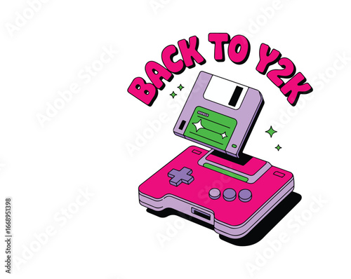 Back to Y2K retro typography T-shirt design with early 2000s nostalgia, futuristic cyber style, vintage tech vibe, perfect for Y2K fashion, streetwear, and trendy aesthetic lovers.