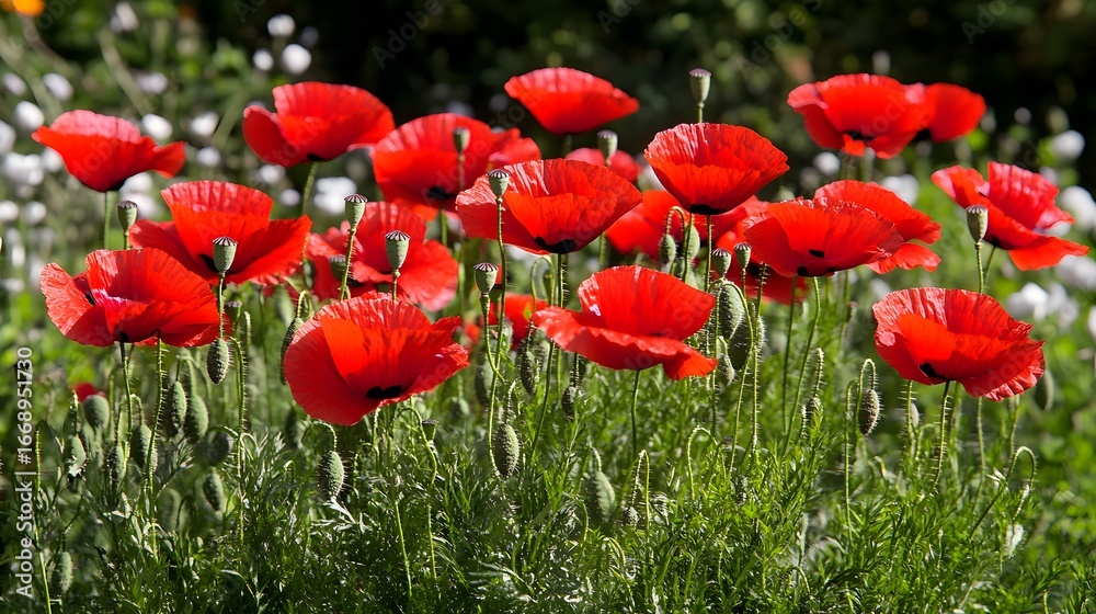Obraz premium Vibrant Red Poppies Blooming in Lush Green Field