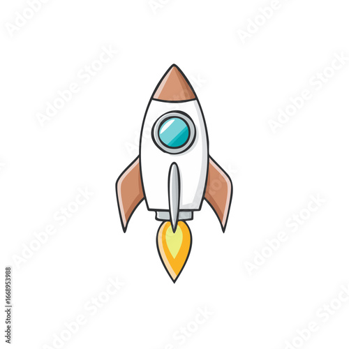 A cartoon rocket ship taking off, a symbol of exploration and progress