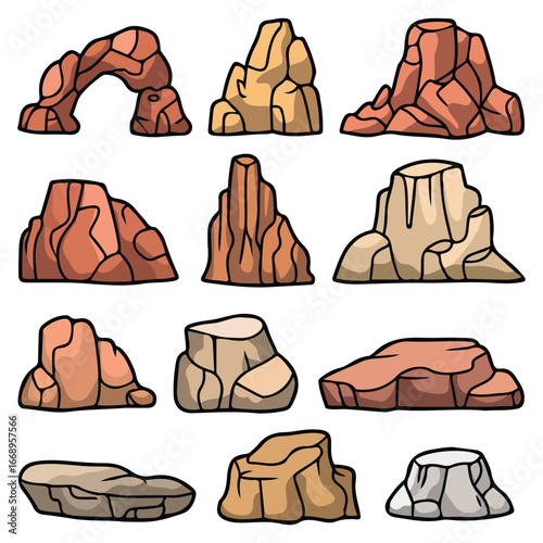 Red Mexico arch boulder dry cliff game nature environment isolated vector illustration on white background