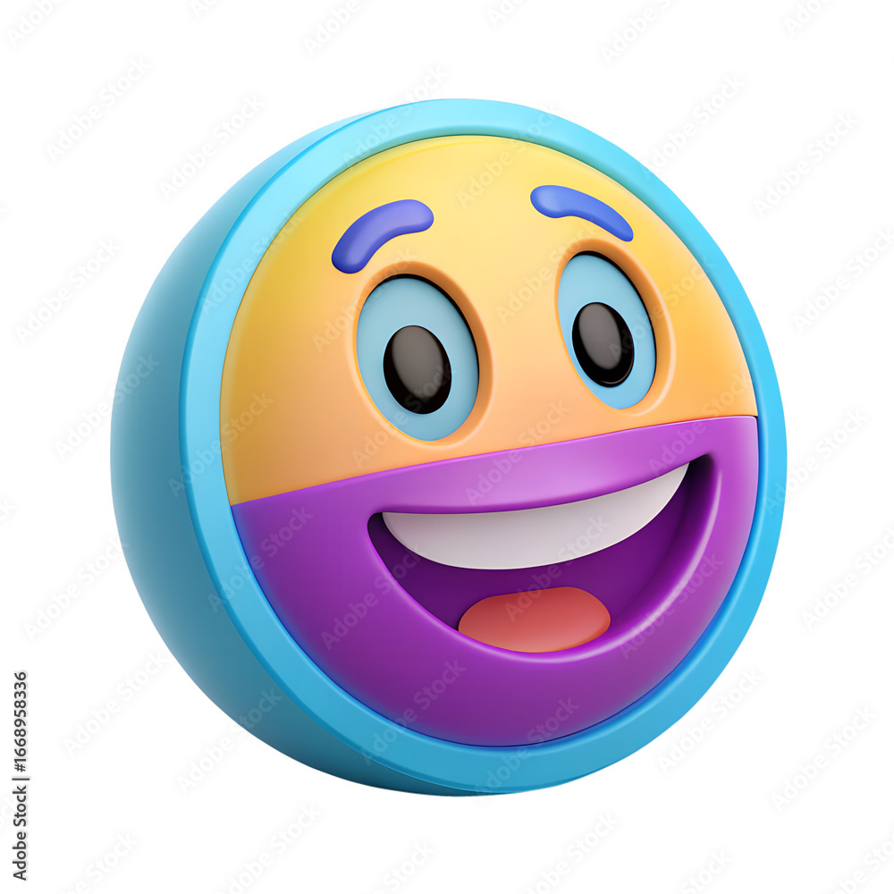Fototapeta premium Colorful happy emoji with smile and big eyes in 3D design 
