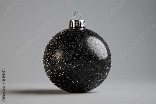 Black Glitter Ornament Adds Elegance to Holiday Decorations in Indoor Setting.