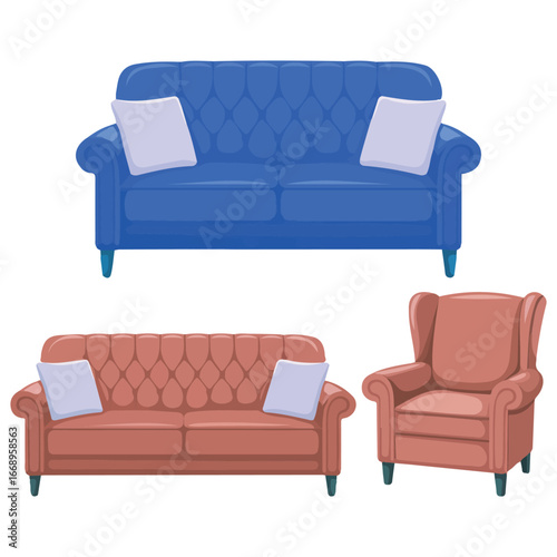 Simple vector illustration sofa room isolated on white background