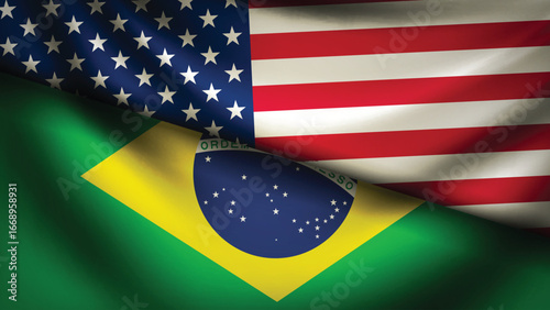 brazil and usa flag fusion design