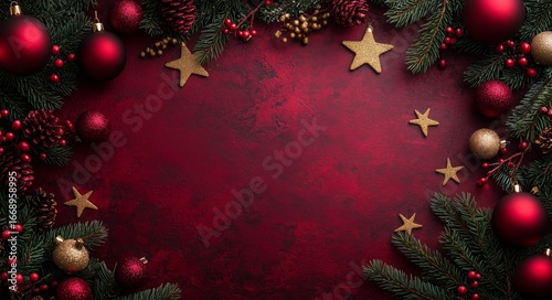 Festive Holiday Decorations With Red and Gold Accents on a Dark Background