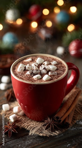 Enjoying a Warm Cup of Hot Chocolate With Marshmallows During the Holiday Sea...