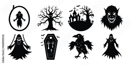 Spooky Halloween Silhouettes Collection Gothic Horror Icons for Creepy Designs