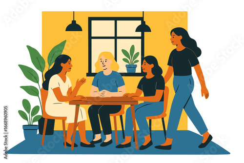 Young female freelancers utilize laptops during a meeting in a modern office or cafe, a scene common among businesswomen in creative co-working centers