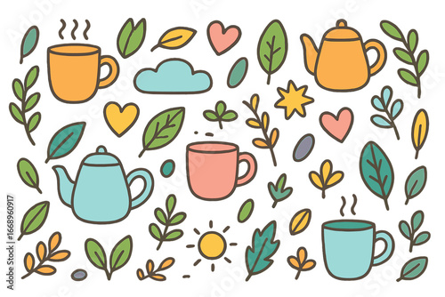 An inviting illustrated pattern, dubbed Cozy Cafe, features a delightful assortment of coffee-related items and decorative elements that evoke a sense of warmth and charm