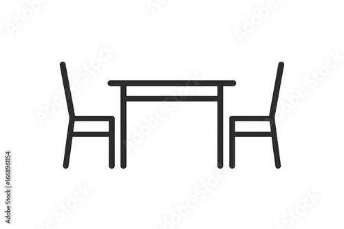 Vector illustration of outdoor furniture, including garden chairs and a table, depicted in a continuous line art drawing style as a black linear sketch isolated on a white background