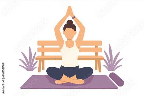 This serene image of a woman practicing yoga in an outdoor setting would be ideal for promoting wellness and relaxation in online content or print materials