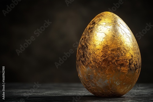 Golden Egg Resting on a Dark Surface Illuminated by Soft Light