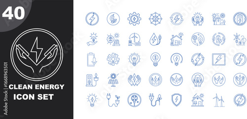 Clean Energy Icon Set with 40 Outline Symbols renewable energy sustainable energy
