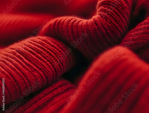 Closeup Red Knit Fabric Texture Background
