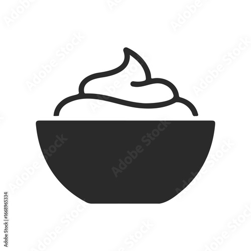 Black and white icon of bowl with creamy dessert